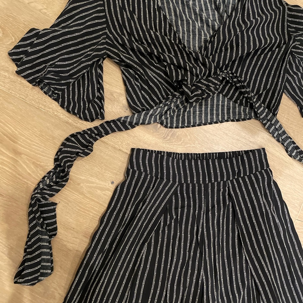 Black and Beige Striped 2 Piece Set